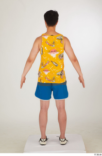 Lan blue shorts dressed sports standing white sneakers whole body yellow printed tank top 0005.jpg